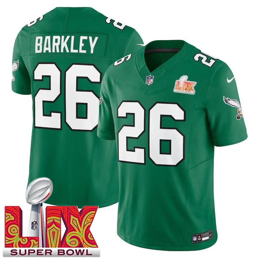 Men’s #26 Saquon Barkley Kelly Green Super Bowl LIX Fashion Game Player Jersey