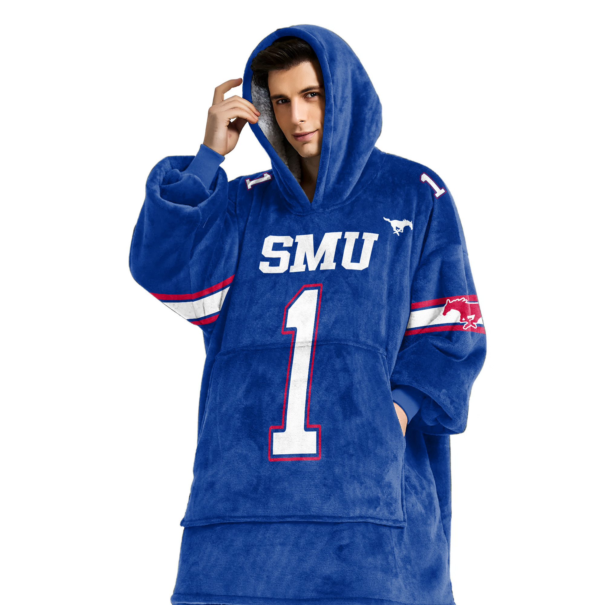 Adult #1 SMU Football Unisex Blanket Hoodie