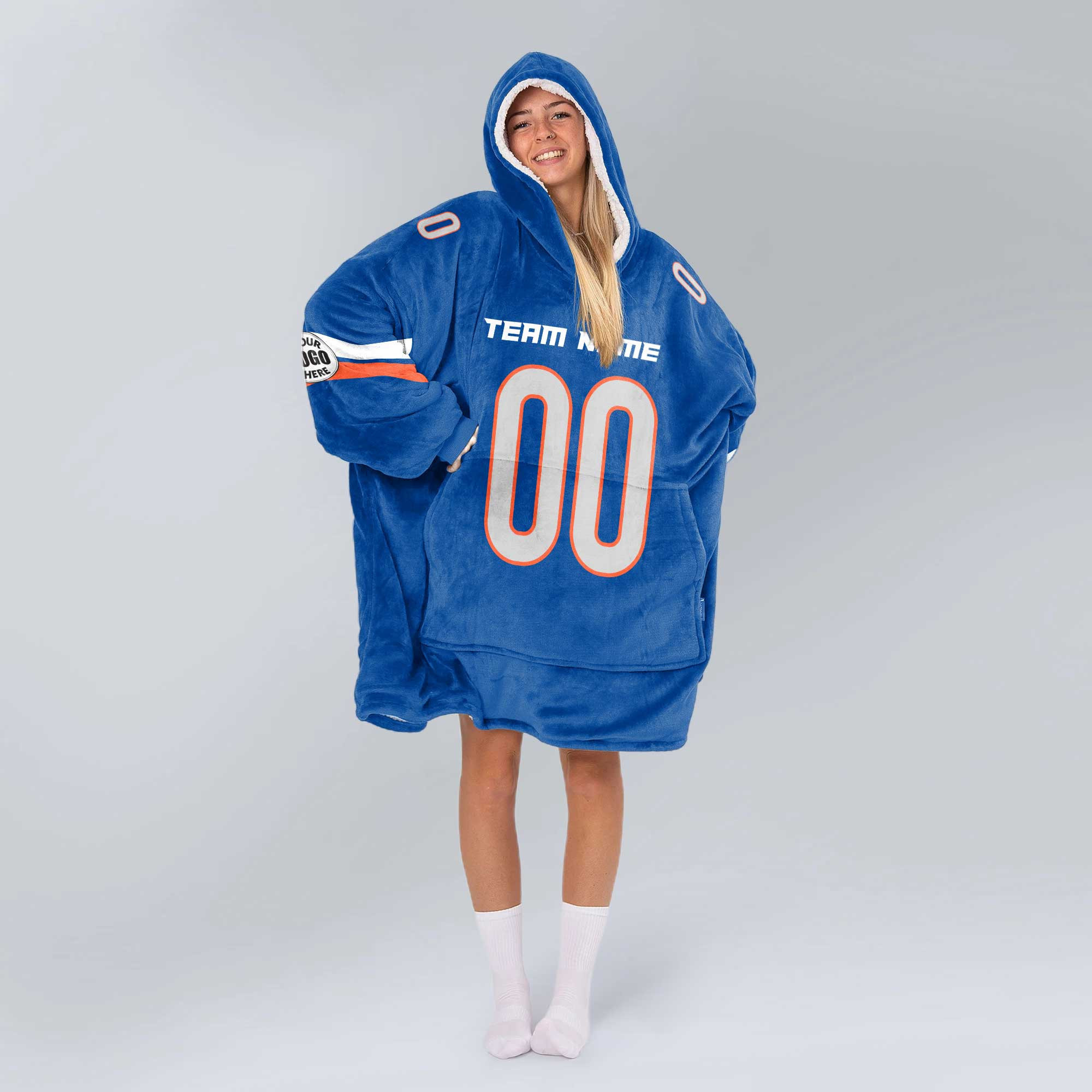 Adult Custom Blanket Hoodie Boise State Inspired Color