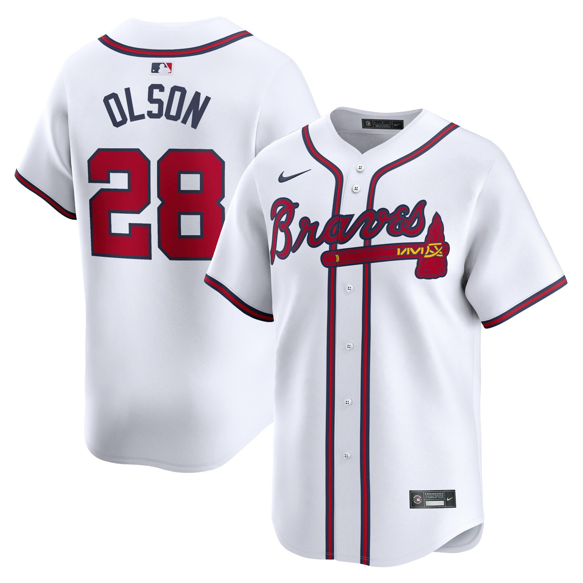 Men's Atlanta Braves #28 Matt Olson  White Home Limited Player Jersey