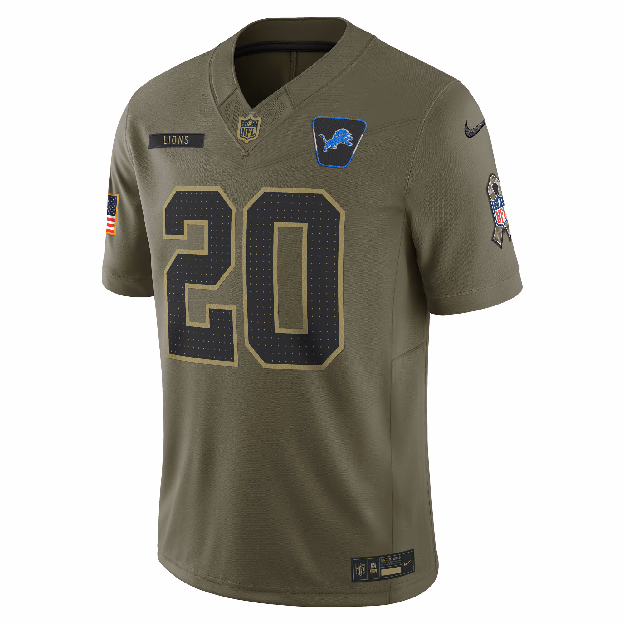 Men's Detroit Lions Barry Sanders Olive 2025 Salute to Service Retired Limited Jersey