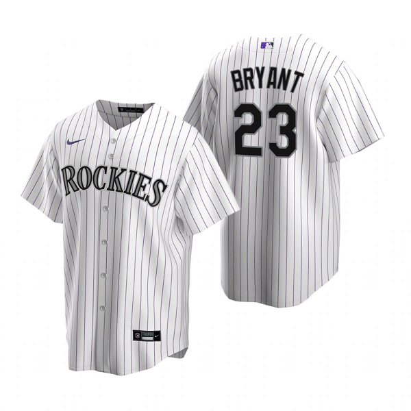 Men's  Colorado Rockies #23 Kris Bryant  White Replica Home MLB Cool Base Jersey