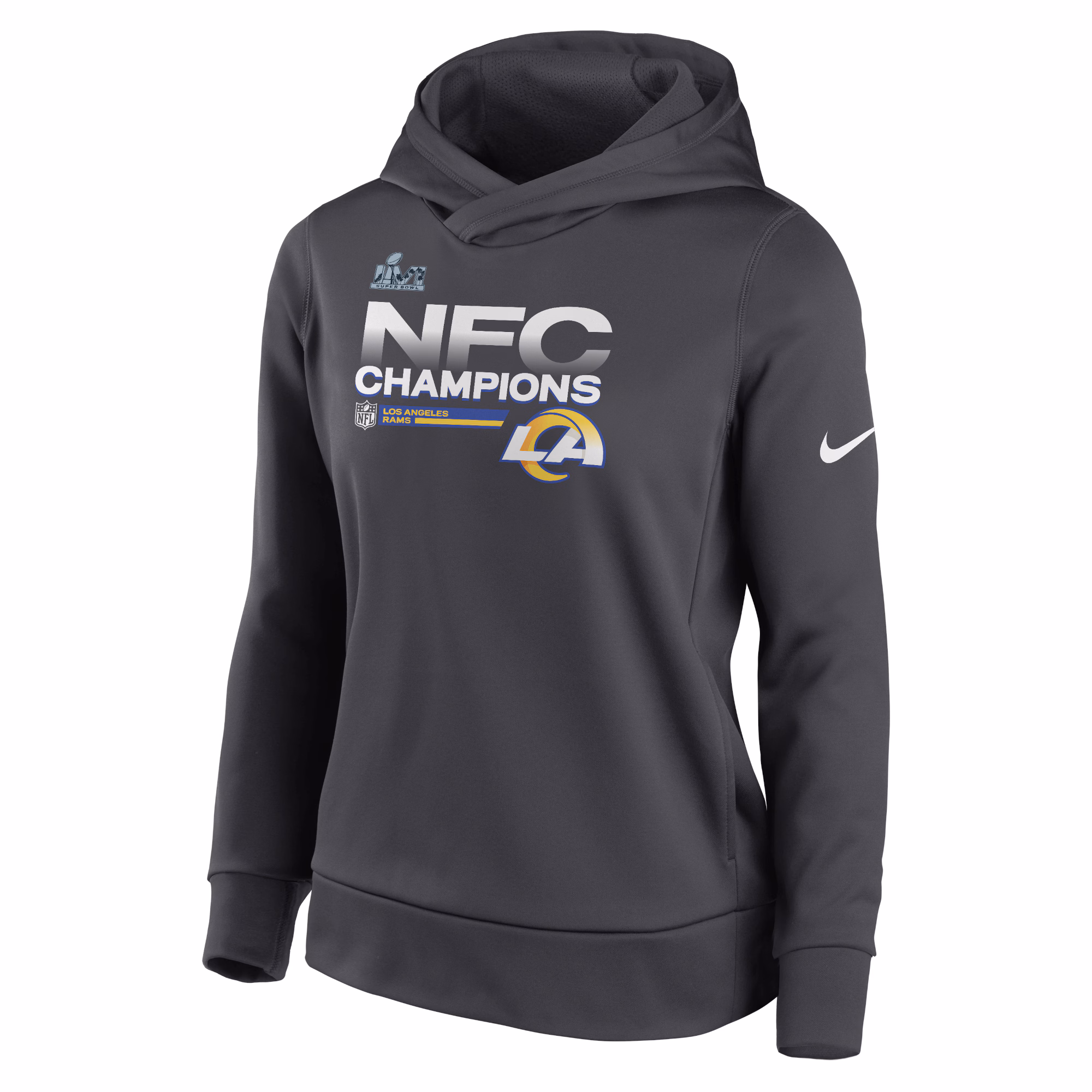 Los Angeles Rams Women's 2021 NFC Champions Locker Room Trophy Collection Pullover Hoodie - Anthracite