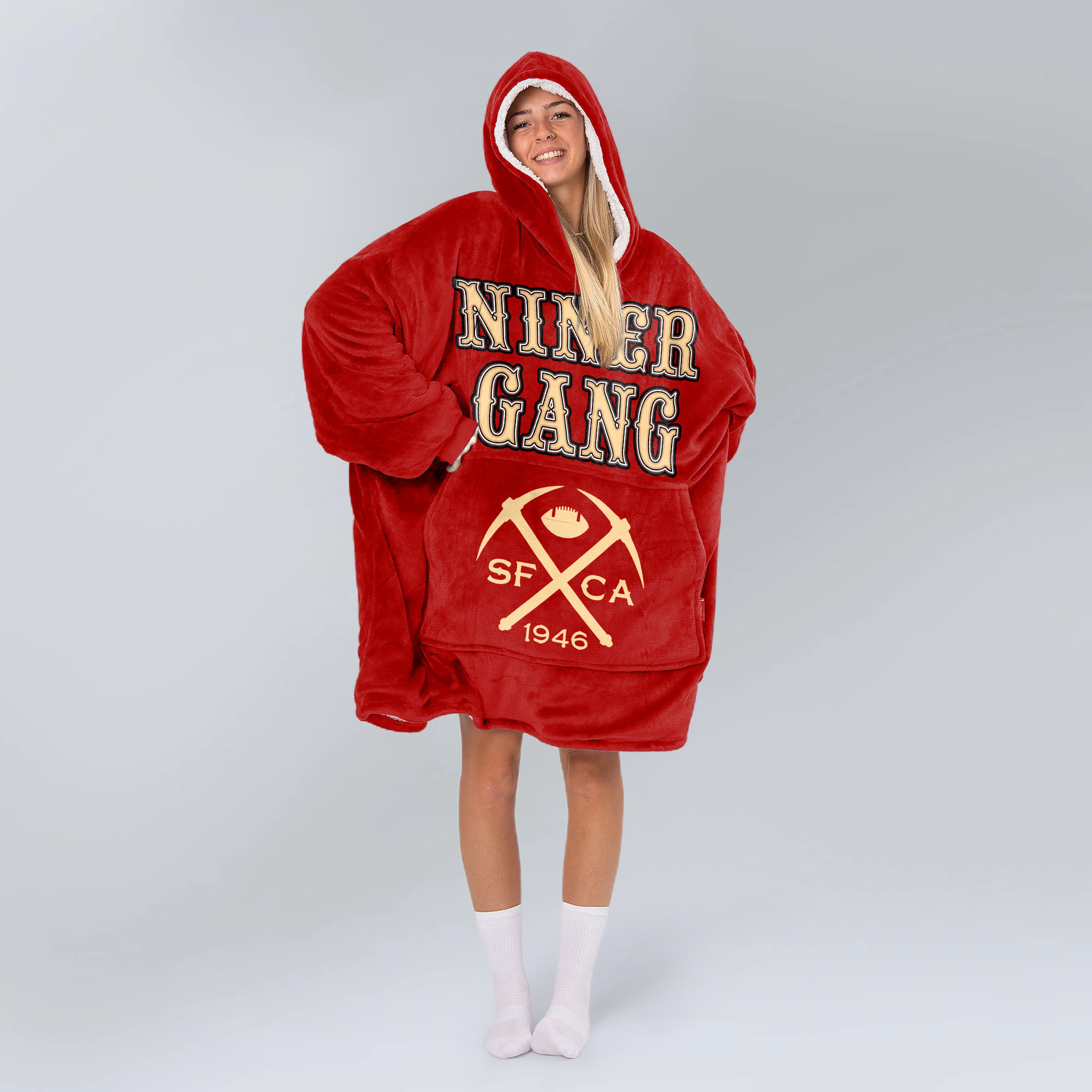 Adult Niner Football Unisex Blanket Hoodie
