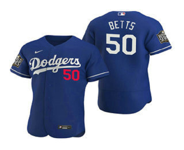 Men's Los Angeles Dodgers #50 Mookie Betts Royal 2020 World Series Flex Base  Jersey