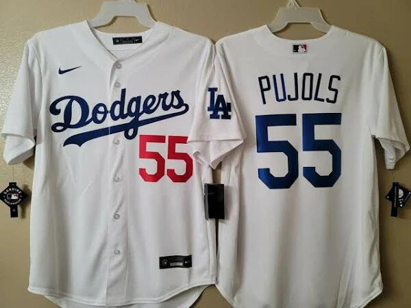 Men's  Los Angeles Dodgers #55 Albert Pujols White MLB Cool Base Alternate Jersey