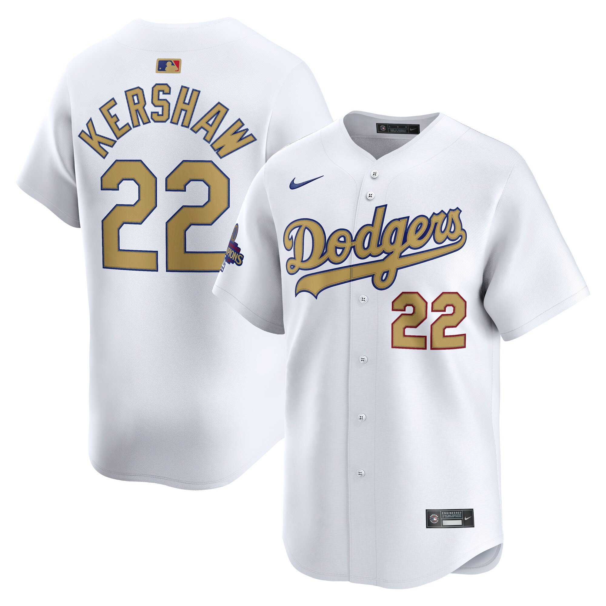 Men's #22 Clayton Kershaw Los Angeles Dodgers  2025 Gold Collection Limited White Jersey