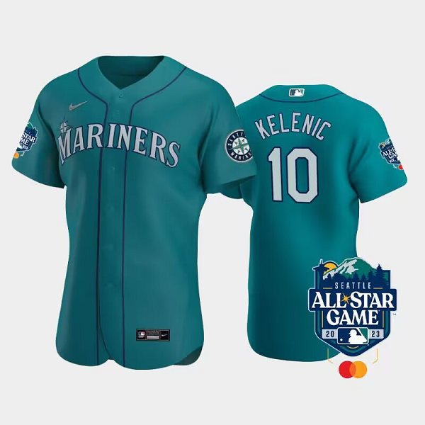 Men's Seattle Mariners #10 Jarred Kelenic  Aqua Flex Base Jersey