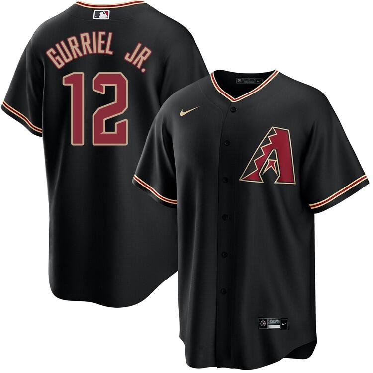 Men's  Arizona Diamondbacks #12 Lourdes Gurriel Jr. Alternate Black Jersey