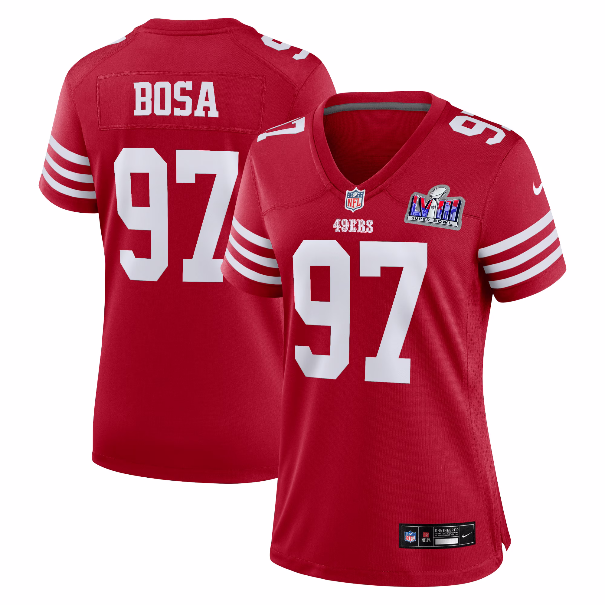 Nick Bosa San Francisco 49ers  Women's 2023 Super Bowl LVIII Game Jersey - Scarlet