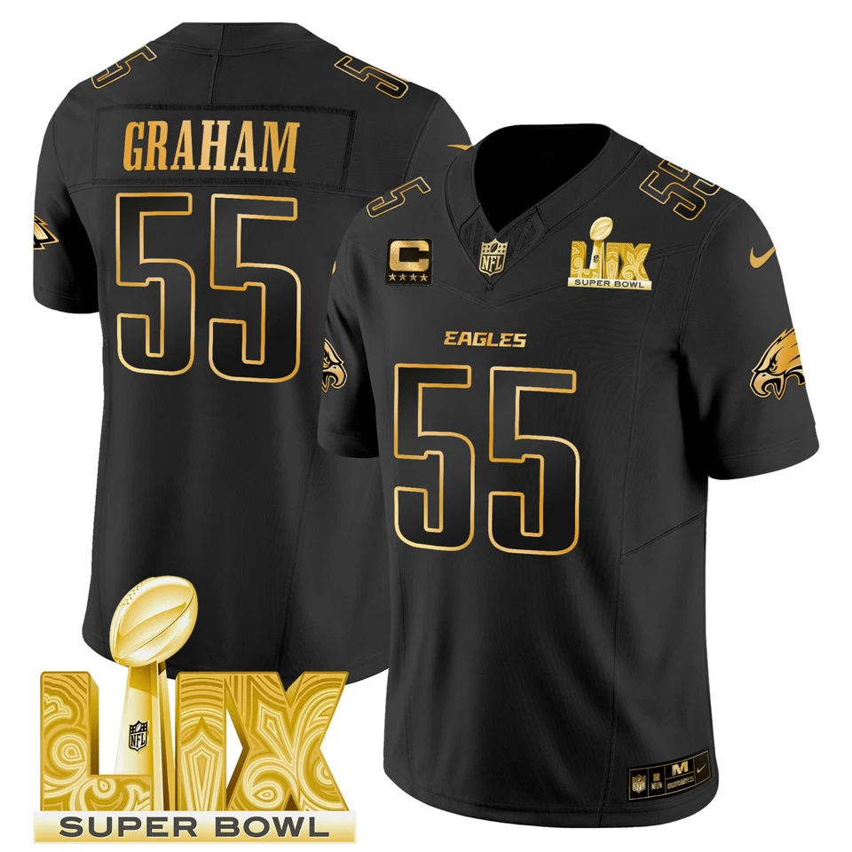 Men's #55 Brandon Graham Black Super Bowl LIX With 4-Star C Patch Vapor Jersey