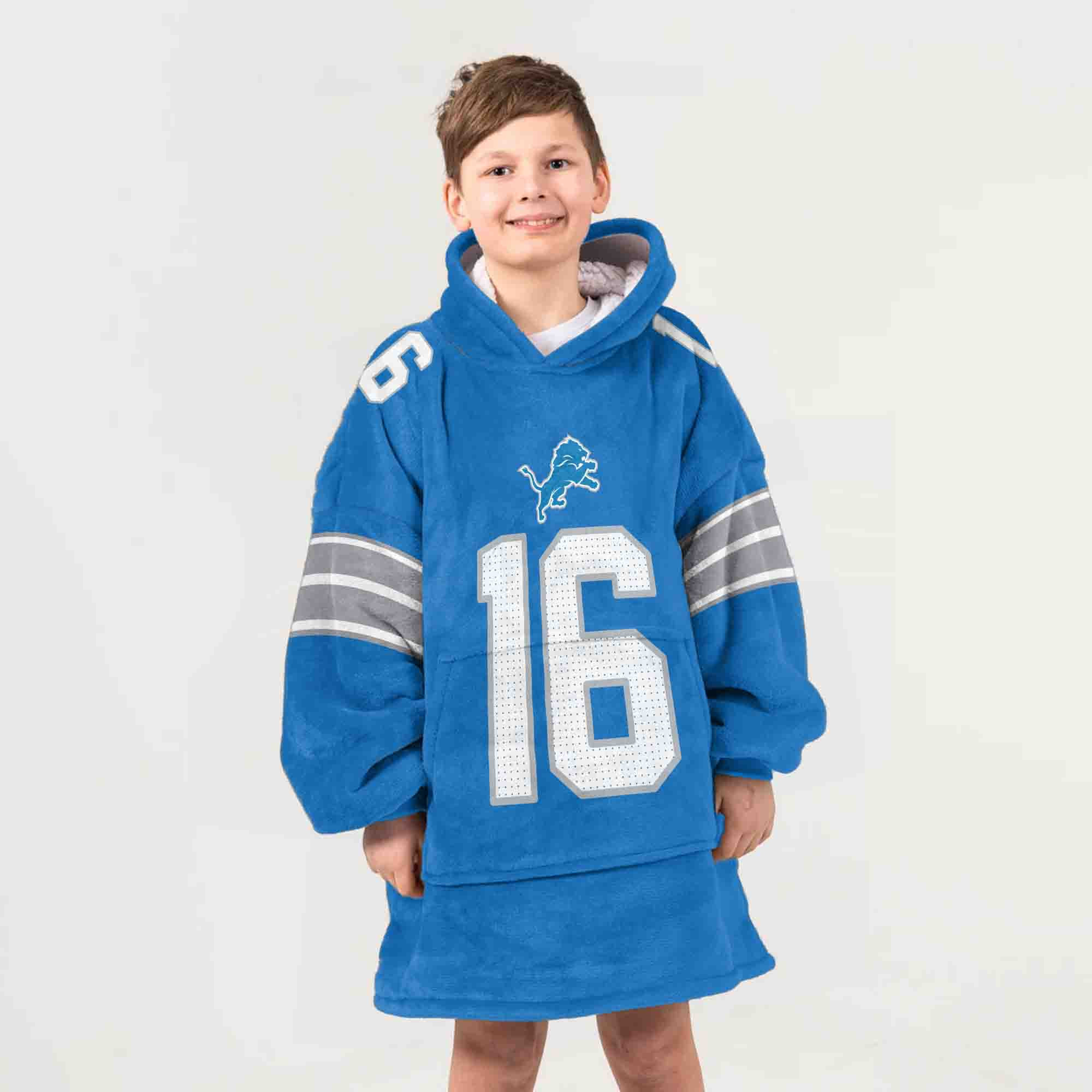 Adult Quarterback No 16 Detroit Football Unisex Blanket Hoodie