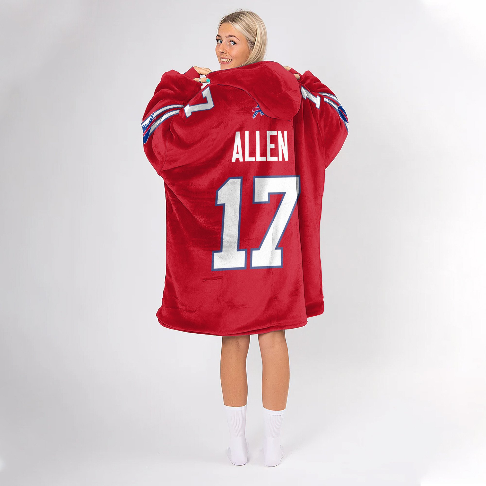 Adult 17 Buffalo Football Unisex Blanket Hoodie