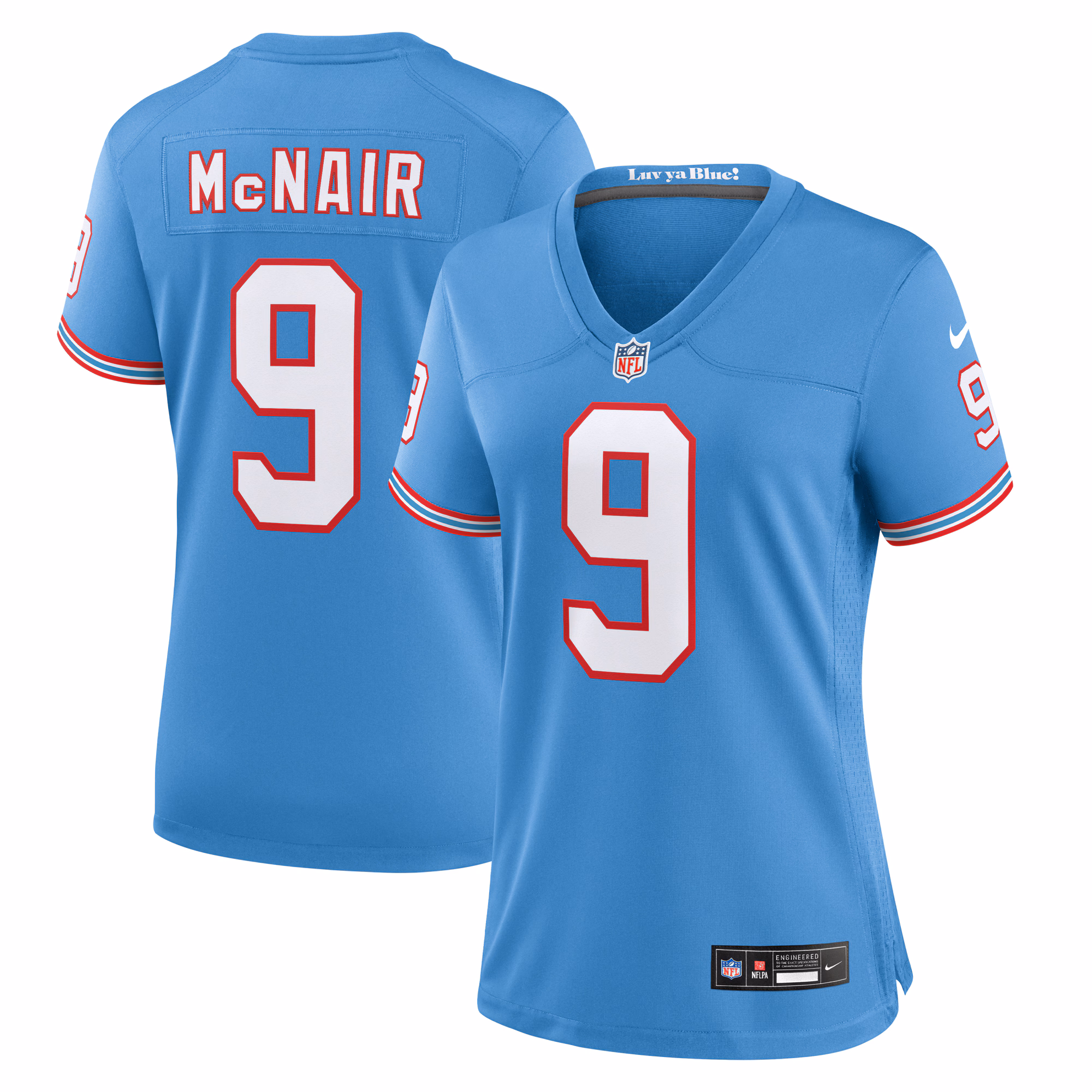 Steve McNair Tennessee Titans Women's Oilers Throwback Retired Player Game Jersey - Light Blue