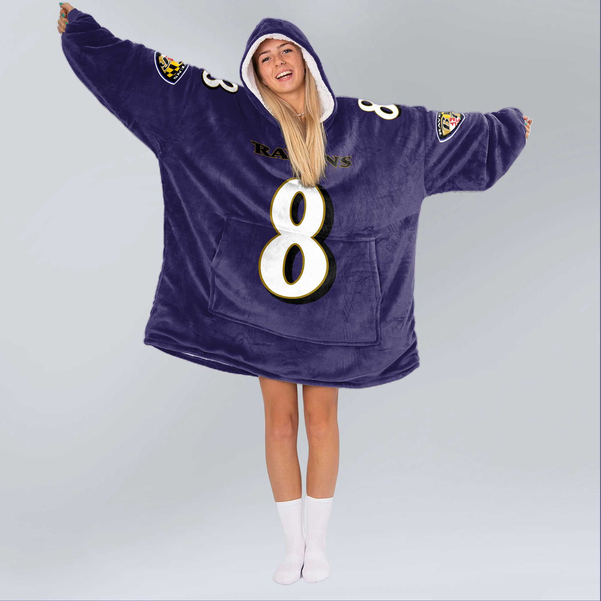 Adult L.J 8 Baltimore Football Unisex Blanket Hoodie