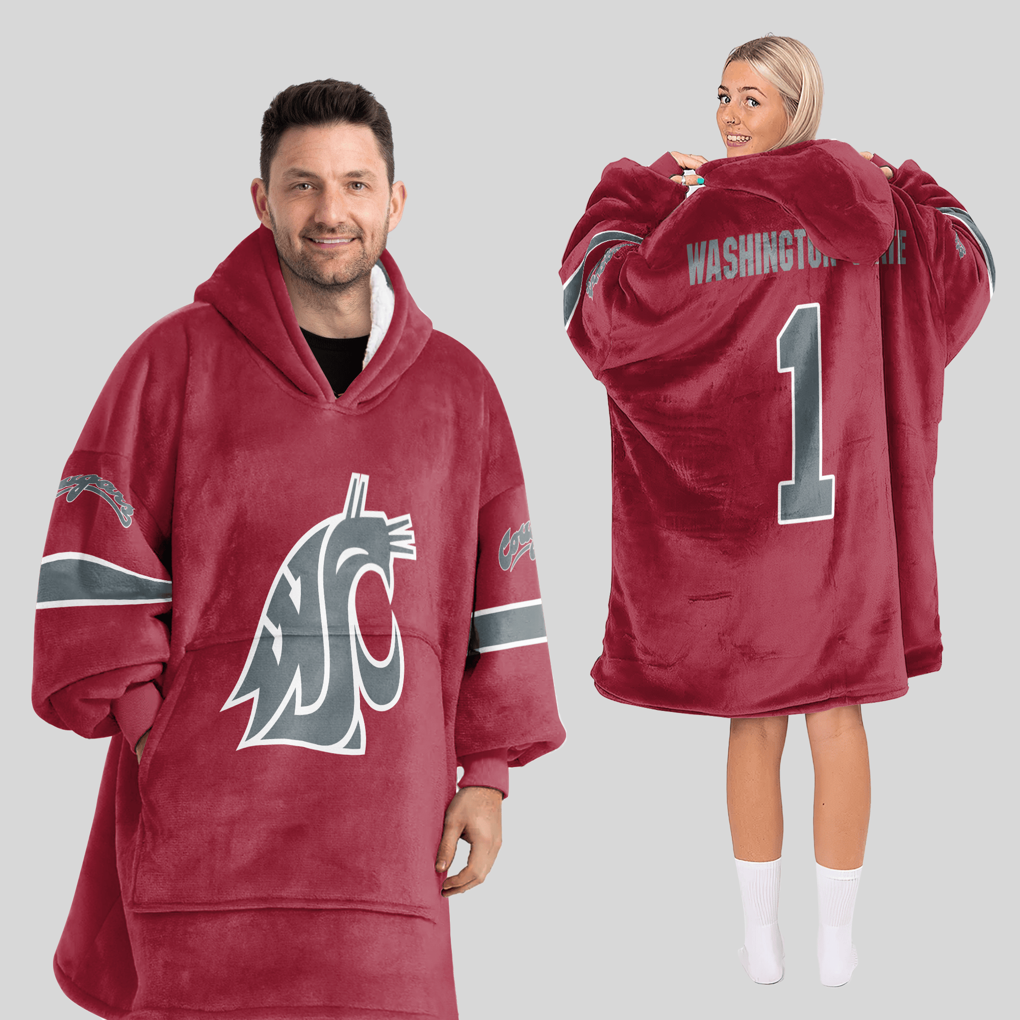 Adult #1 Washington State Football Unisex Blanket Hoodie