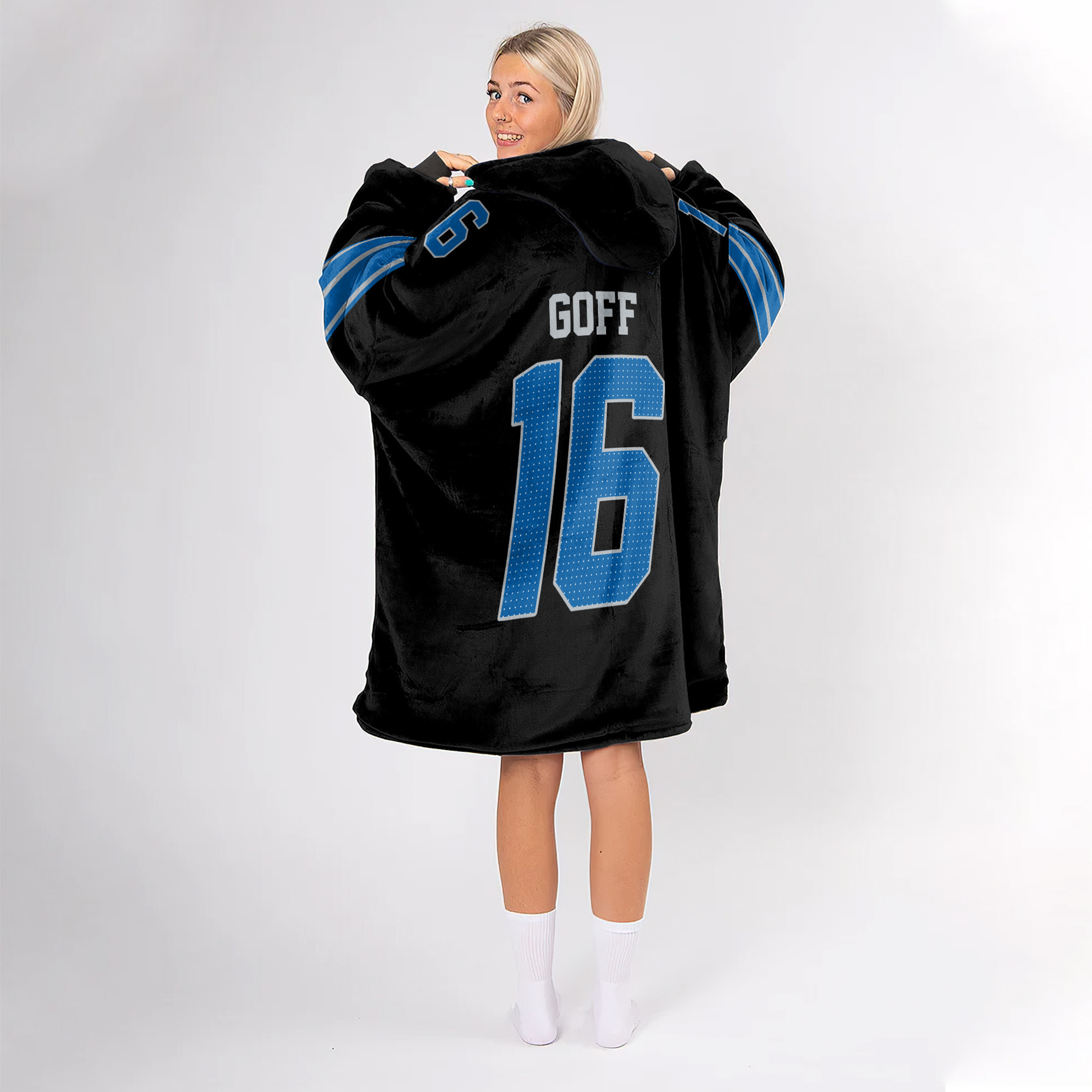 Adult JG 16 Detroit Football Unisex Blanket Hoodie
