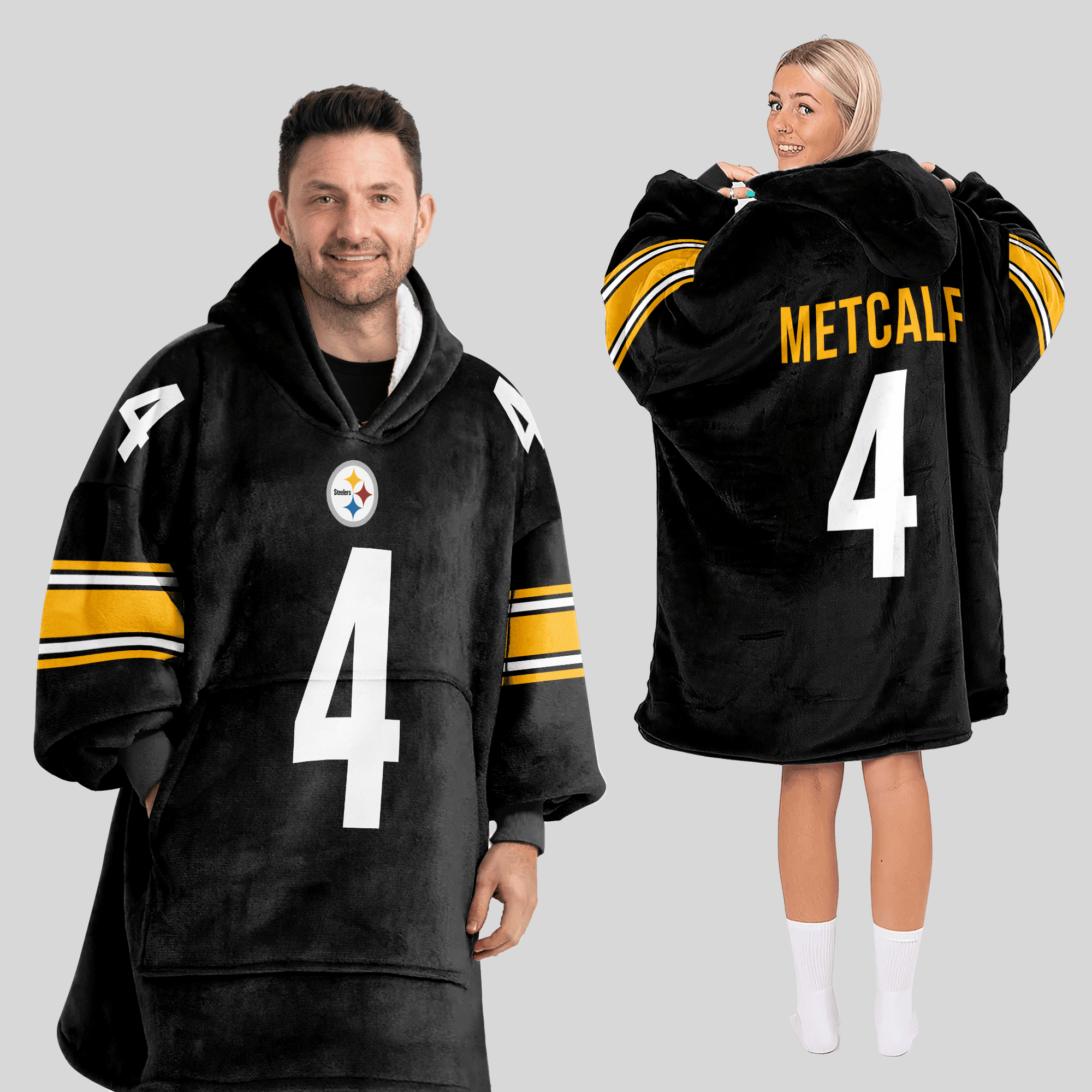 Adult 4 Pittsburgh Football Unisex Blanket Hoodie