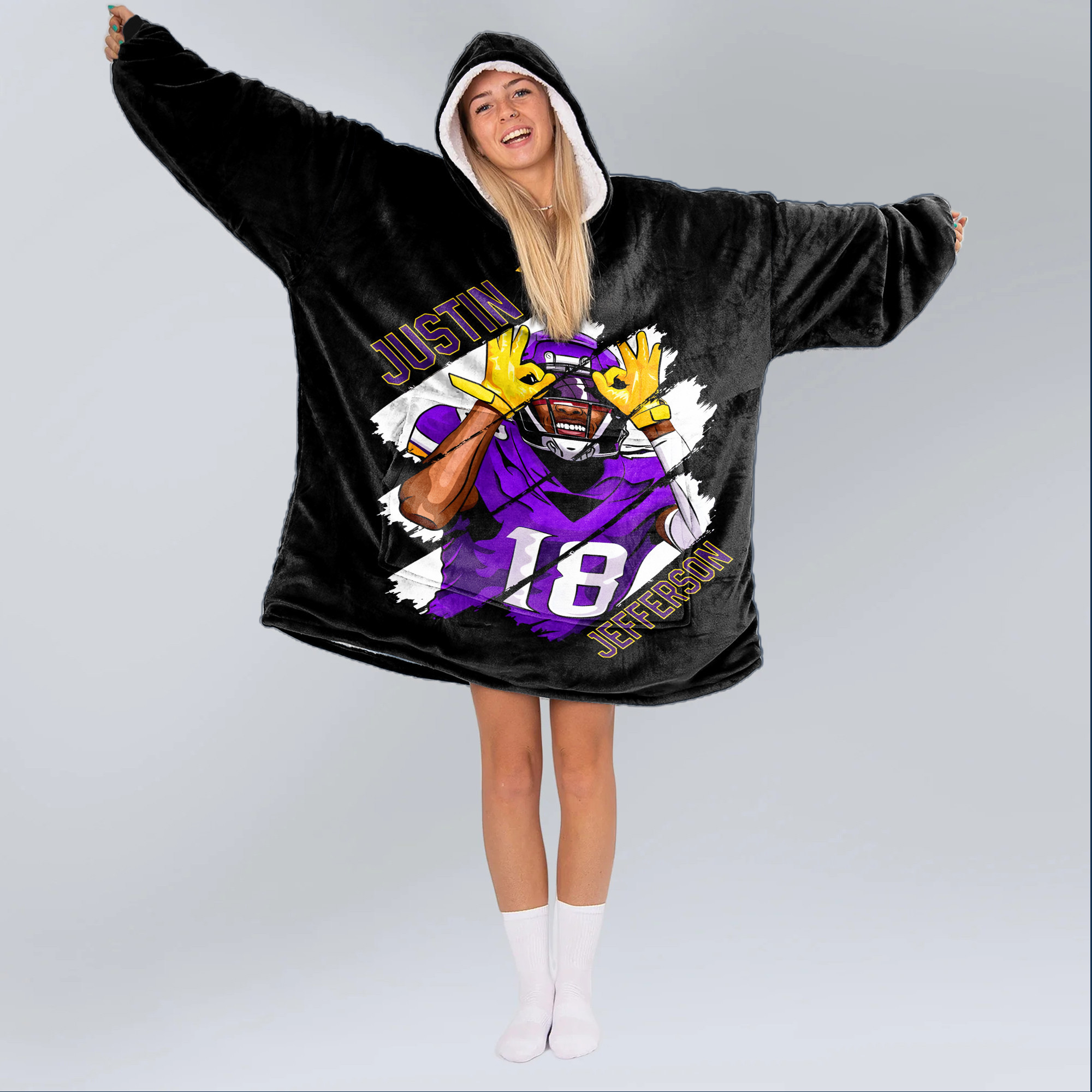 Adult JJ 18 Minnesota Football Unisex Blanket Hoodie