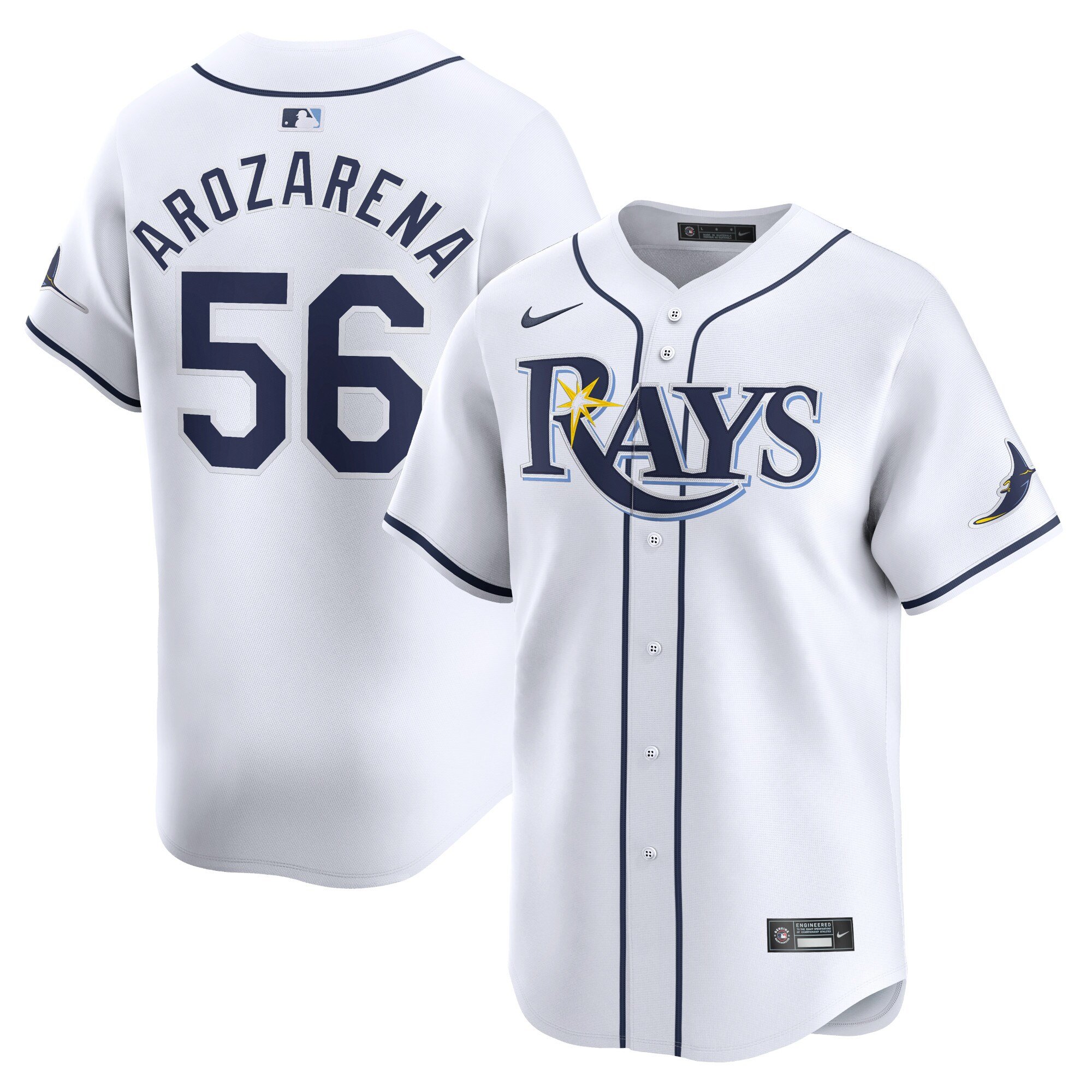 Men's Tampa Bay Rays #56 Randy Arozarena  White Home Limited Player Jersey
