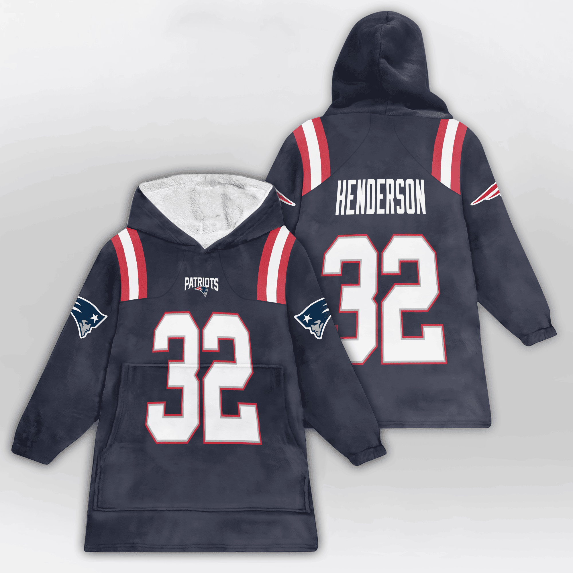 Adult 32 New England Football Unisex Blanket Hoodie
