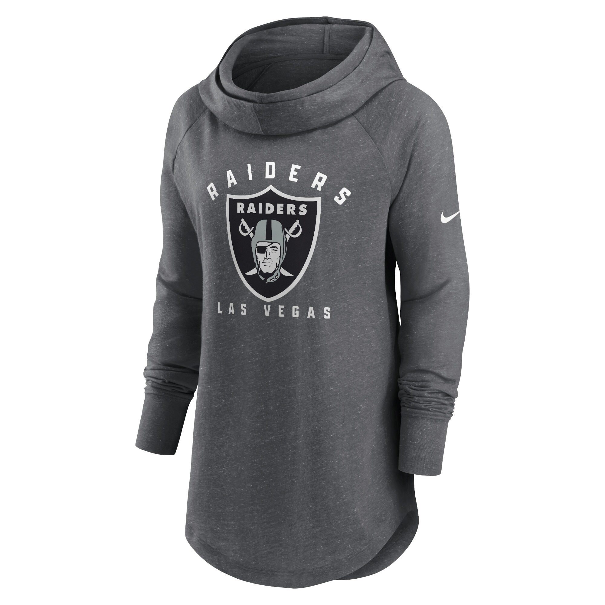 Las Vegas Raiders Women's Raglan Funnel Neck Pullover Hoodie - Heather Charcoal