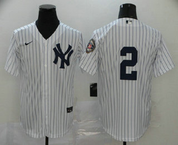 Men's New York Yankees #2 Derek Jeter White No Name 2020 Hall of Fame Patch Stitched MLB Cool Base  Jersey