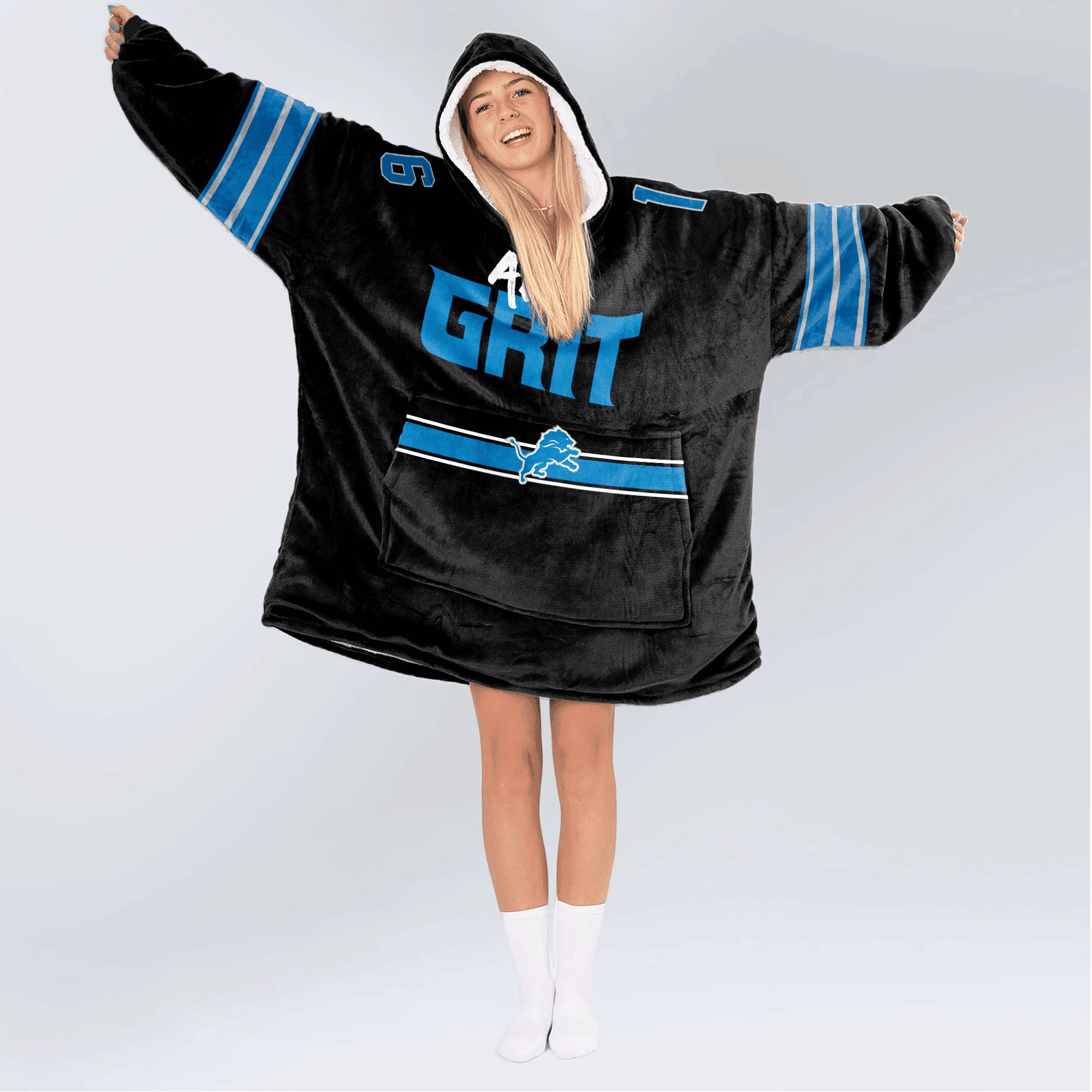 Adult All Grit J.G 16 Detroit Football Unisex Blanket Hoodie