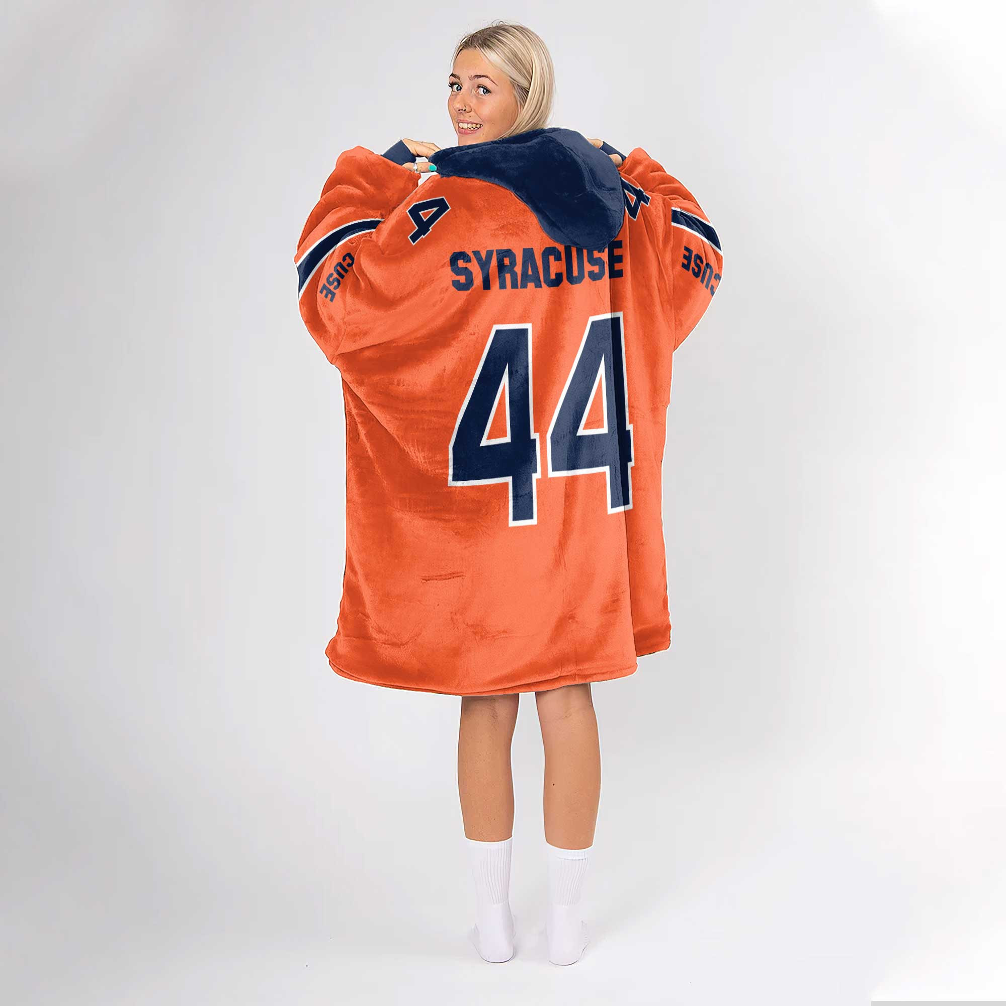 Adult #44 Navy Syracuse Football Unisex Blanket Hoodie