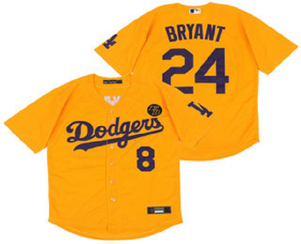 Men's Los Angeles Dodgers #8 #24 Kobe Bryant Yellow KB Patch Stitched MLB Cool Base  Jersey