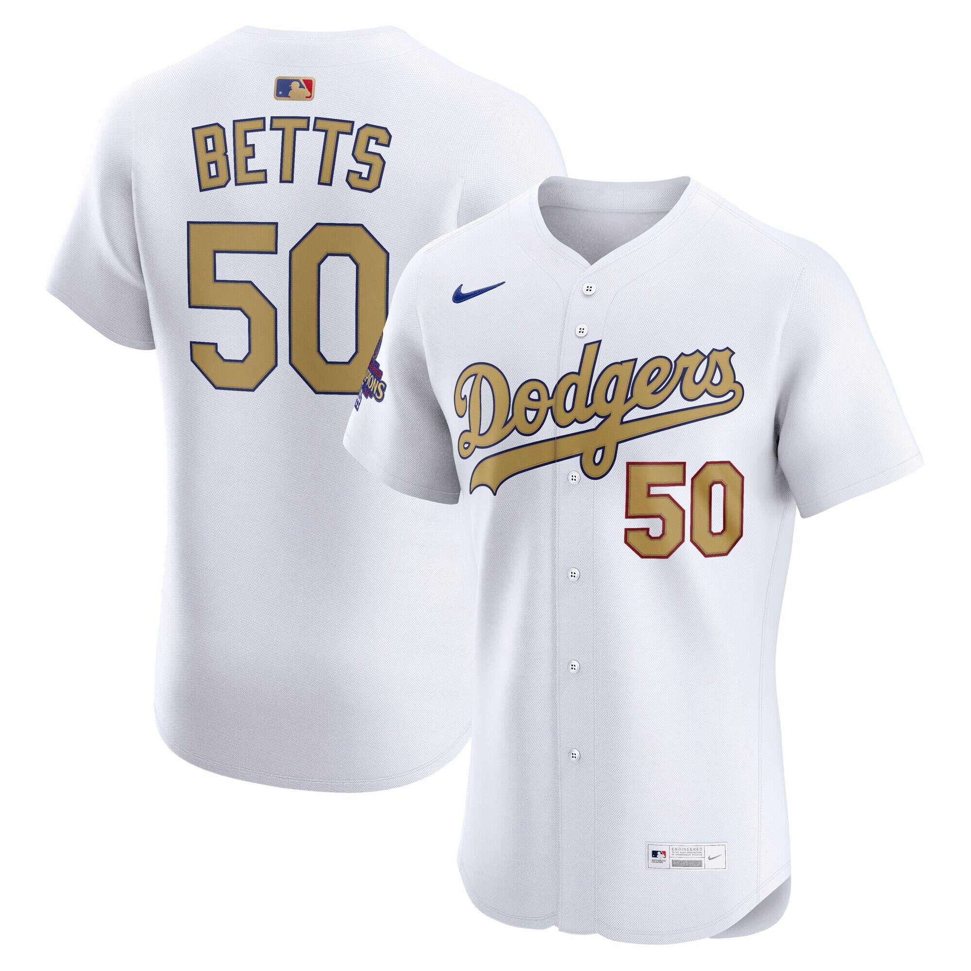 Men's #50 Mookie Betts Los Angeles Dodgers  2025 Gold Collection Elite White Jersey