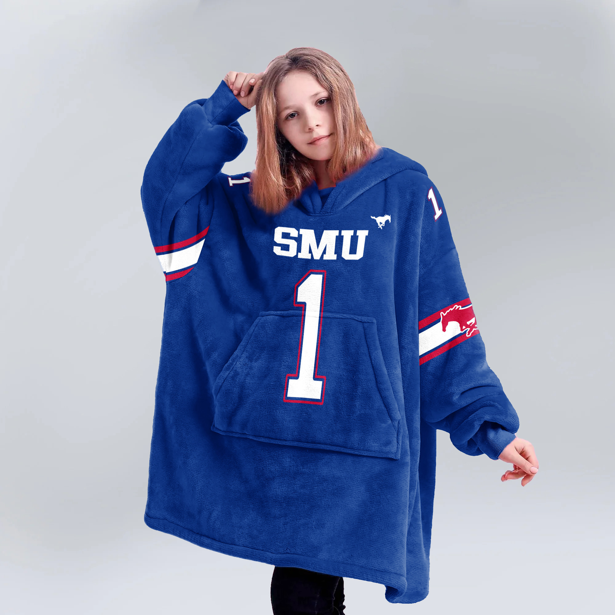 Adult #1 SMU Football Unisex Blanket Hoodie
