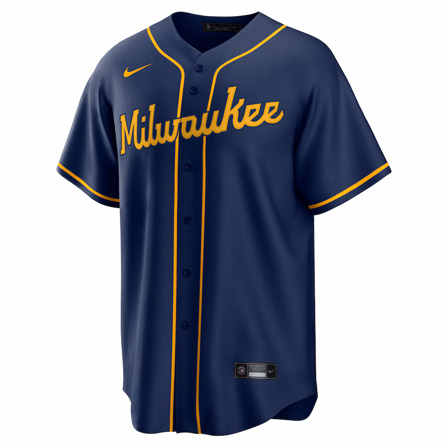 Men's Milwaukee Brewers #22 Christian Yelich Navy Alternate 2 Replica Jersey