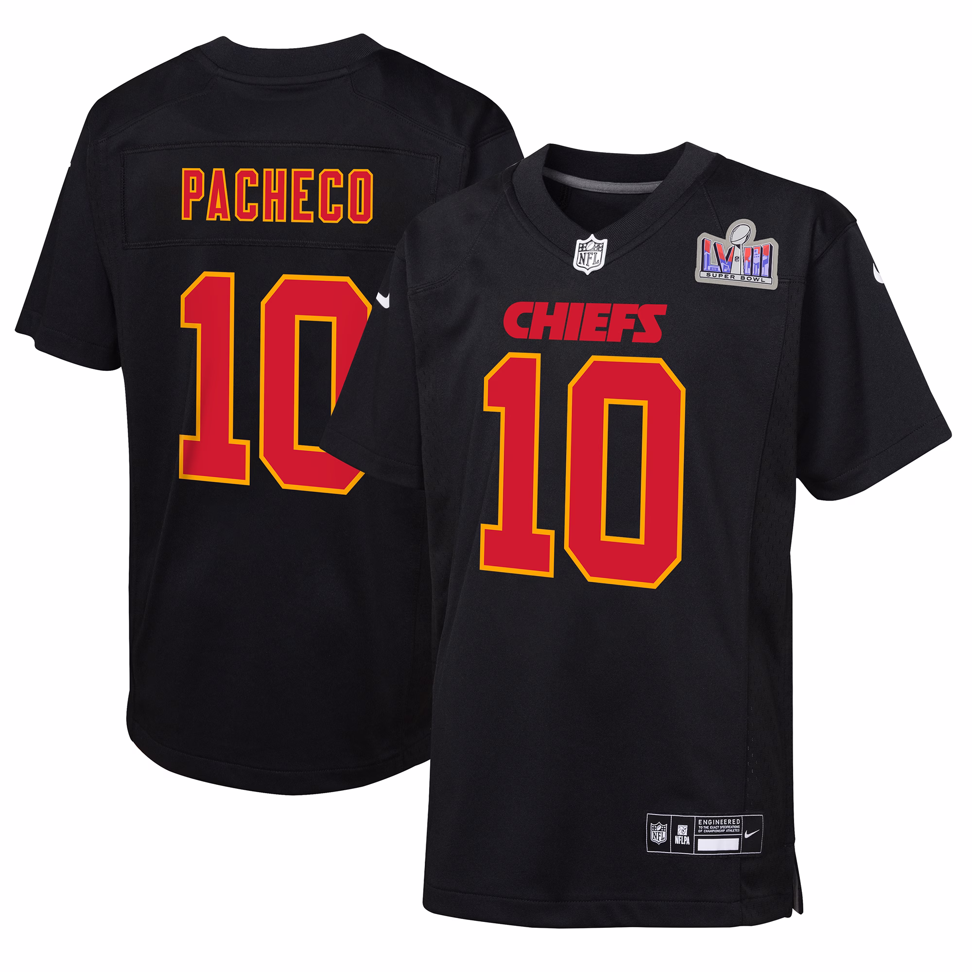 Isiah Pacheco Kansas City Chiefs  Youth 2023 Super Bowl LVIII Patch Carbon Fashion Game Jersey - Black