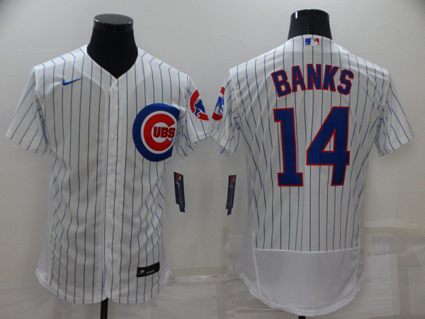 Men's  Chicago Cubs #14 Ernie Banks White Flex Base MLB Stitched Jersey