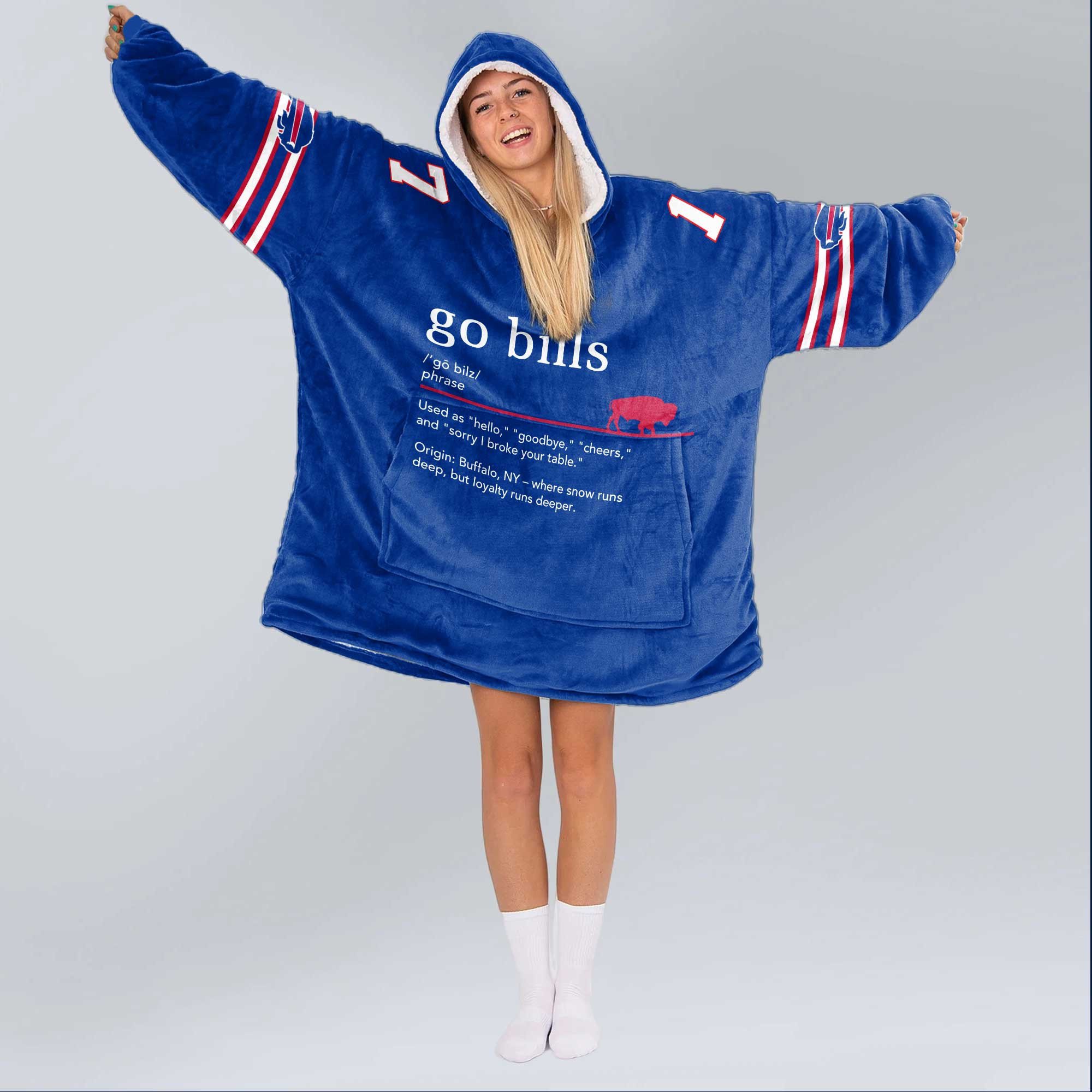 Adult 17 Buffalo Football Unisex Blanket Hoodie