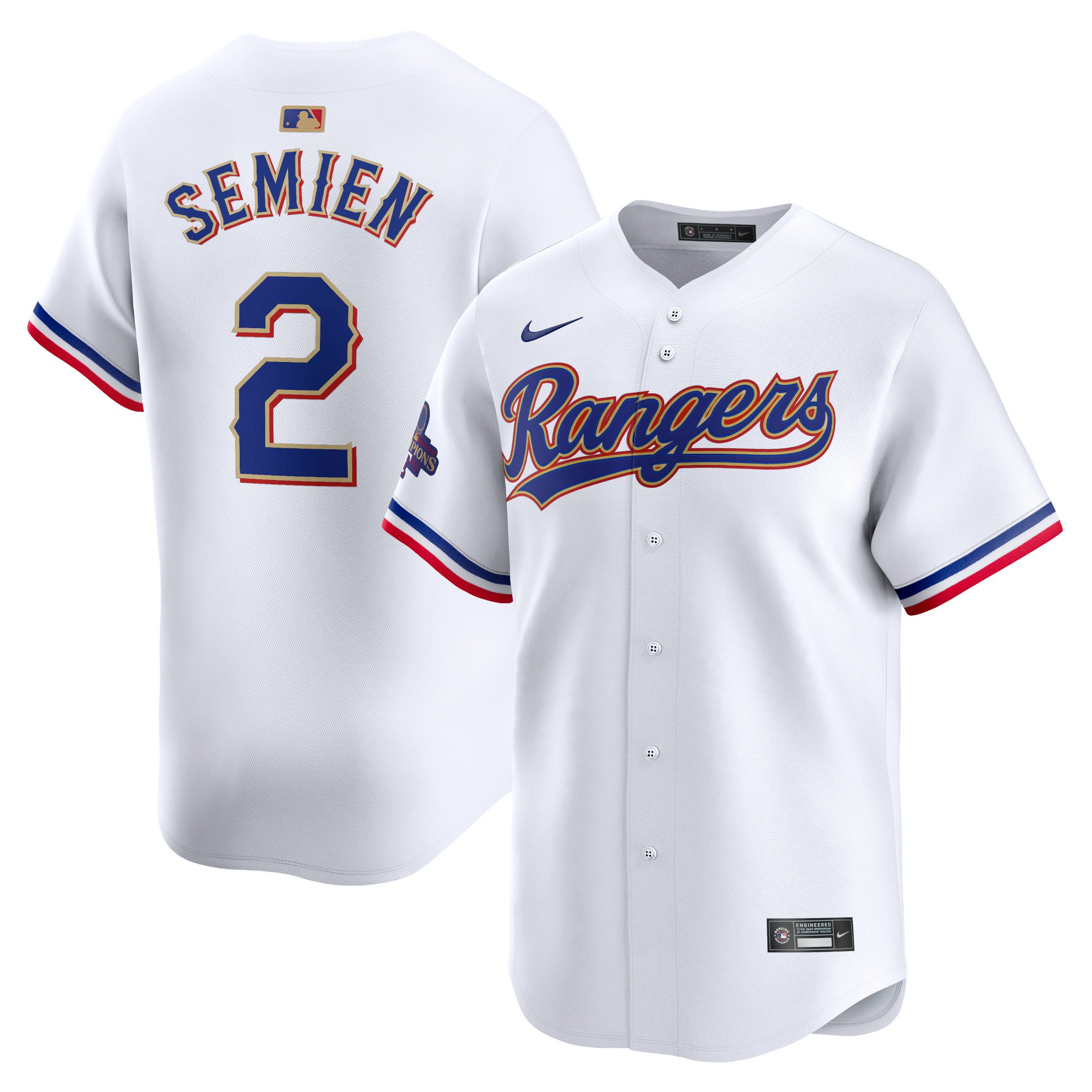 Men's Texas Rangers #2 Marcus Semien  White 2024 Gold Collection Limited Player Jersey