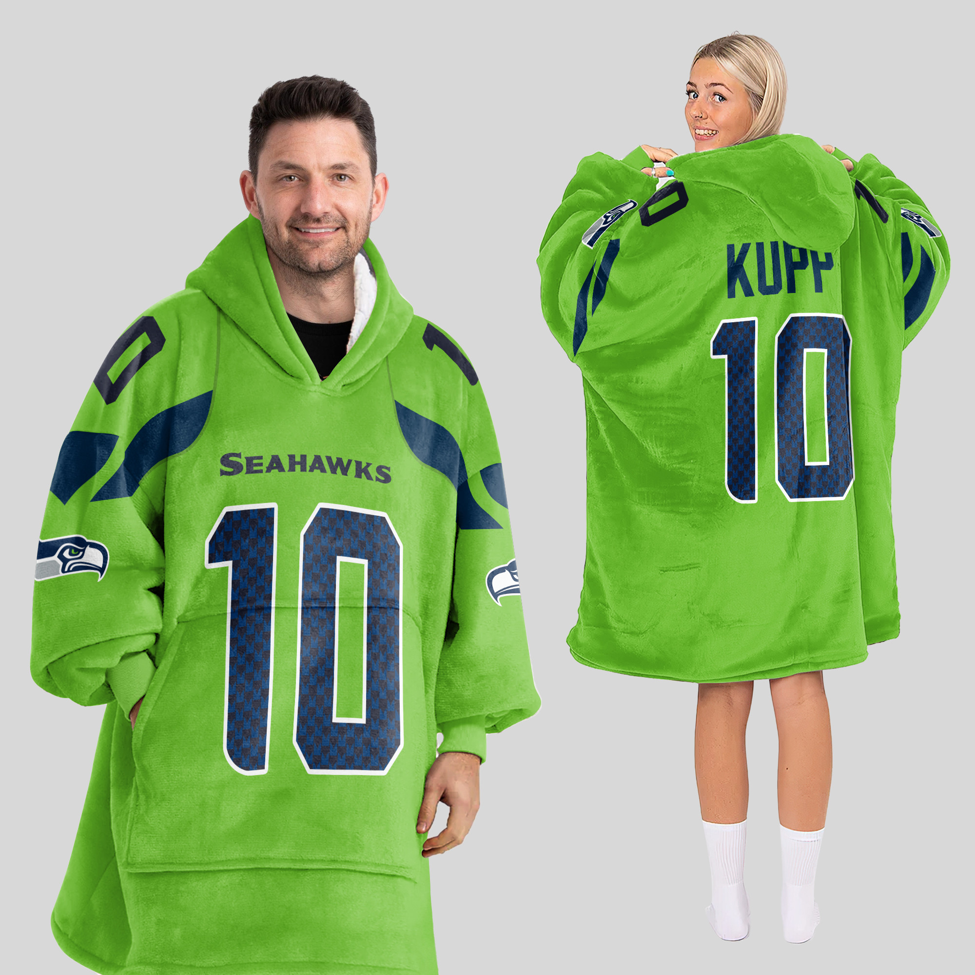 Adult 10 Seattle Football Unisex Blanket Hoodie