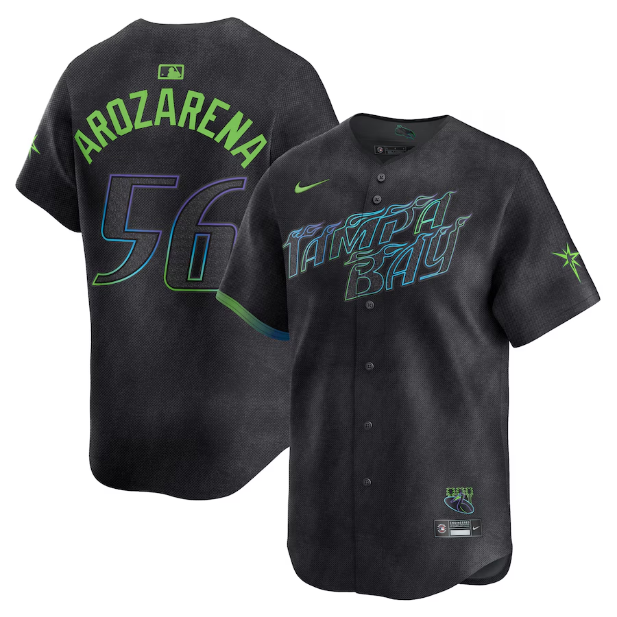 Men's Tampa Bay Rays #56 Randy Arozarena  Charcoal 2024 City Connect Limited Player Jersey