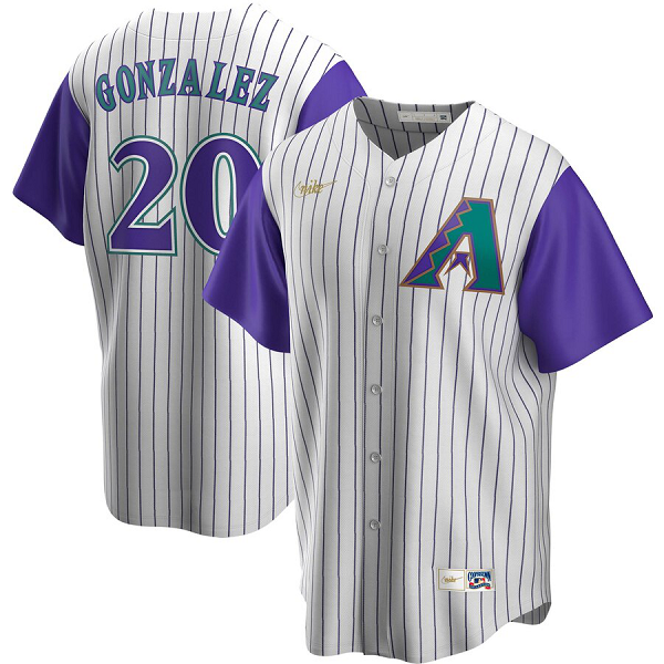 Men's  Arizona Diamondbacks #20 Luis Gonzalez Alternate Cooperstown Collection Player Cream Purple MLB Jersey