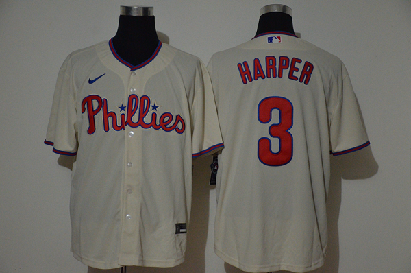 Men's Philadelphia Phillies #3 Bryce Harper Cream Stitched MLB Cool Base  Jersey