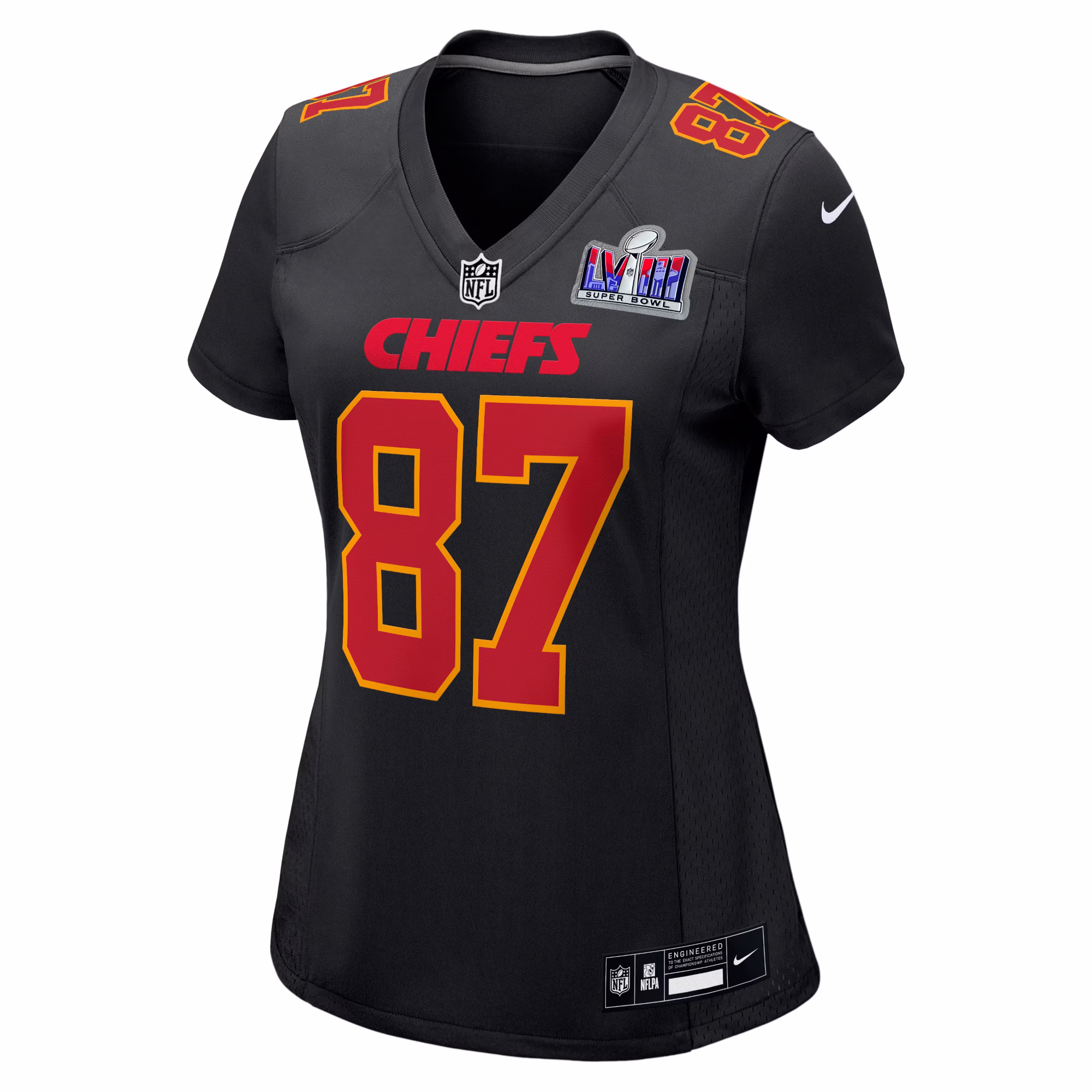 Travis Kelce Kansas City Chiefs  Women's 2023 Super Bowl LVIII Carbon Fashion Game Player Jersey - Black