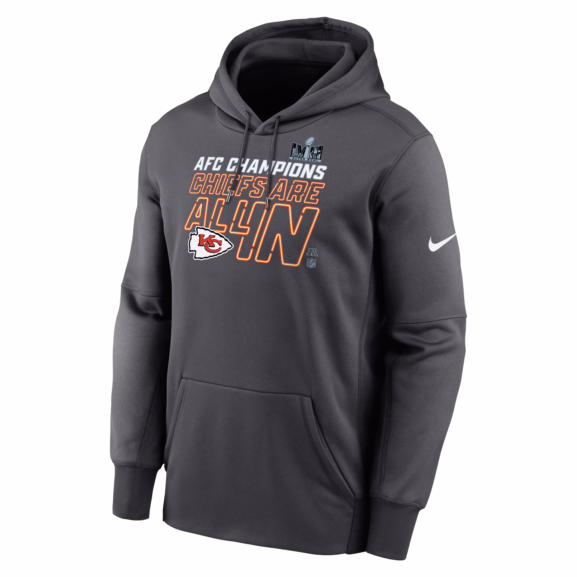Kansas City Chiefs 2023 AFC Champions Locker Room Trophy Collection Pullover Hoodie – Anthracite