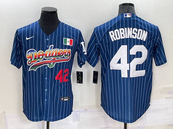 Men's  Los Angeles Dodgers #42 Jackie Robinson Blue Rainbow Throwback MLB Cool Base Jersey
