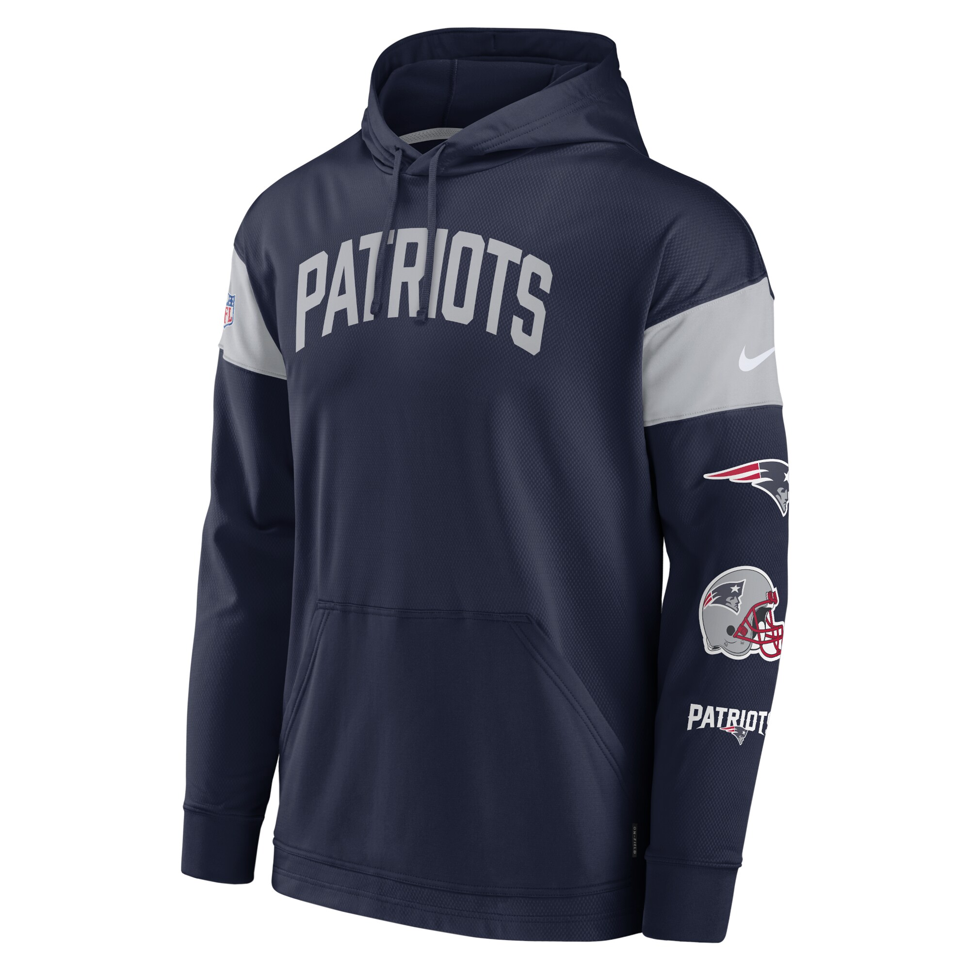 New England Patriots Sideline Athletic Arch Jersey Performance Pullover Hoodie - Navy