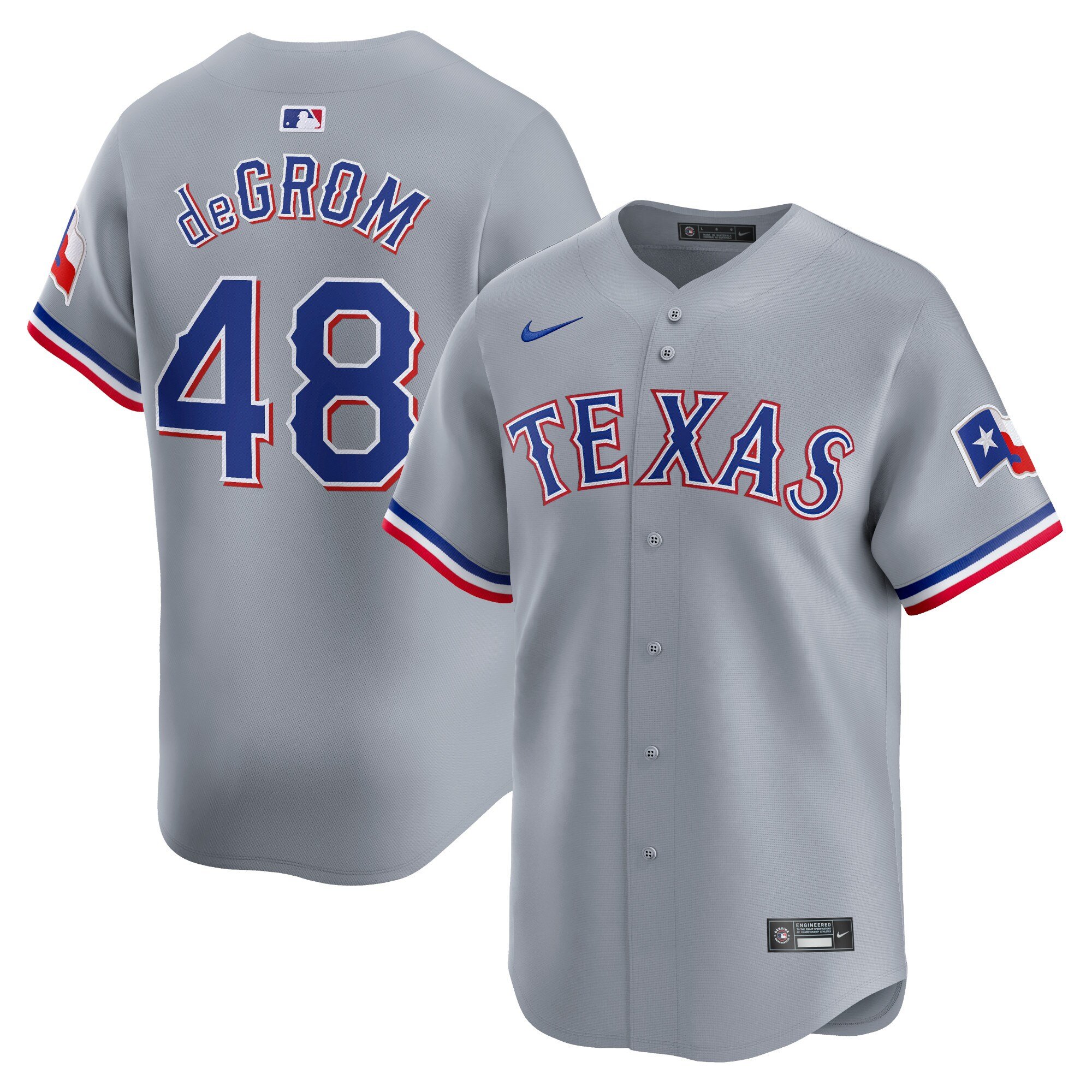 Men's Texas Rangers #48 Jacob deGrom  Gray Away Limited Player Jersey
