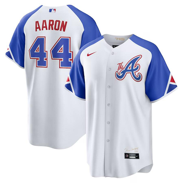 Men's Atlanta Braves #44 Hank Aaron  White 2023 City Connect Cool Base Player Jersey