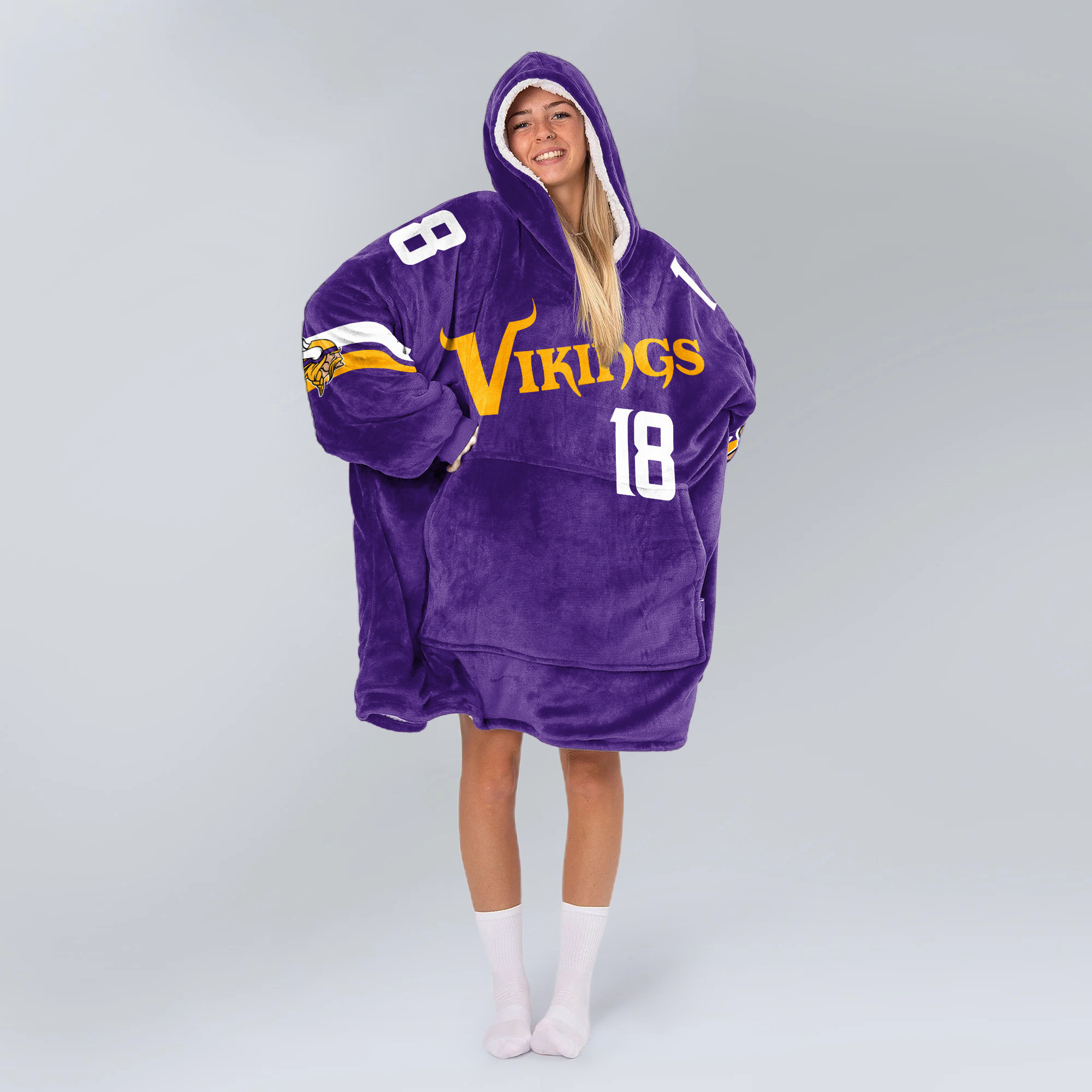 Adult JJ 18 Minnesota Football Unisex Blanket Hoodie