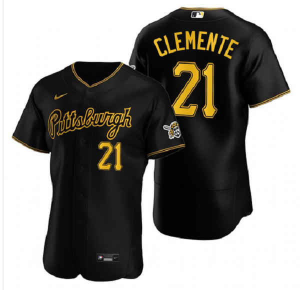 Men's Pittsburgh Pirates #21 Roberto Clemente Black Stitched MLB Flex Base  Jersey