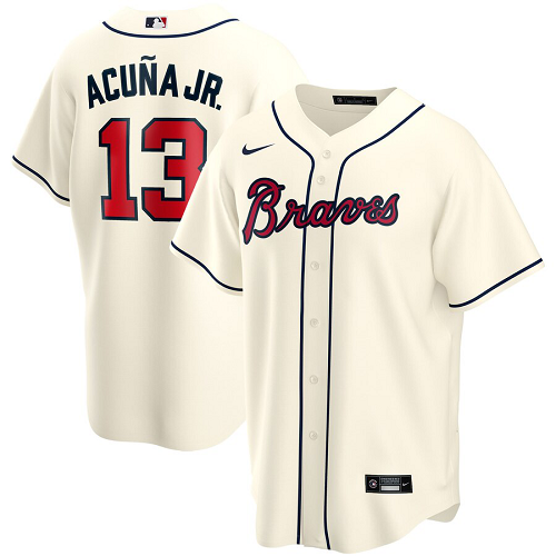 Men's  Atlanta Braves #13 Ronald Acuna Jr. Cream Alternate 2020 MLB Jersey